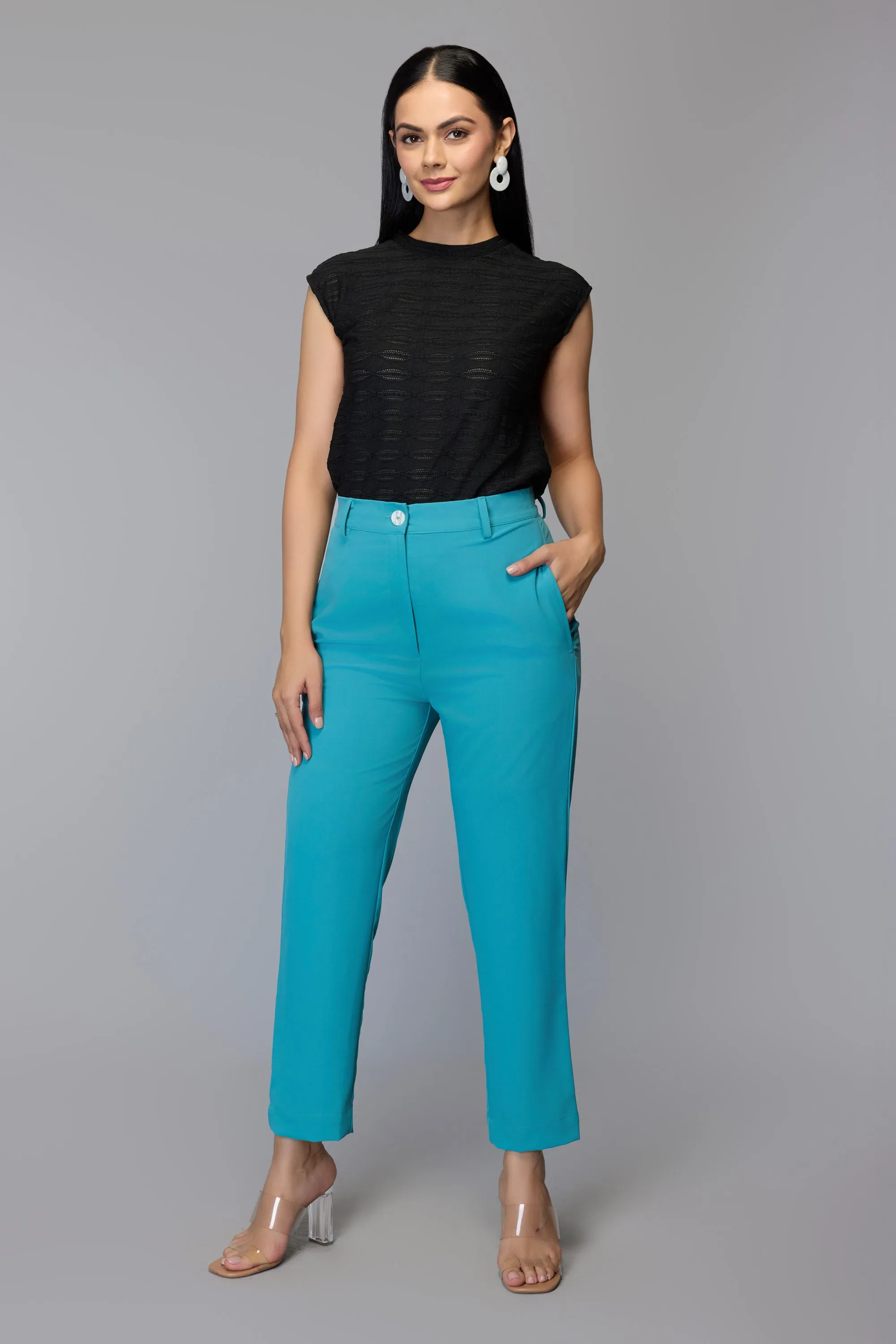 Aqua Blue High-Waist Trousers