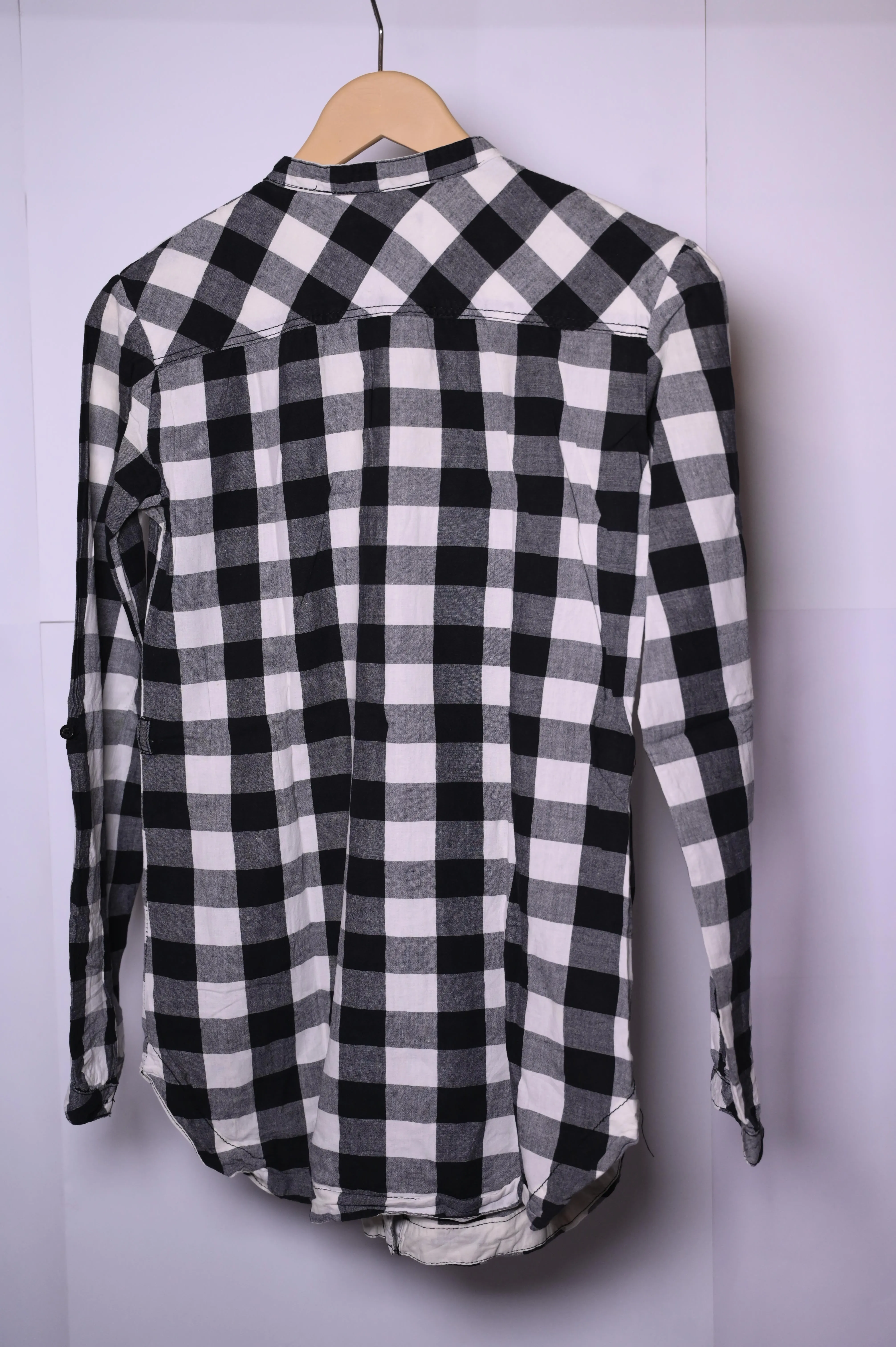 Bershka Small Black and White Check Button-Down Blouse