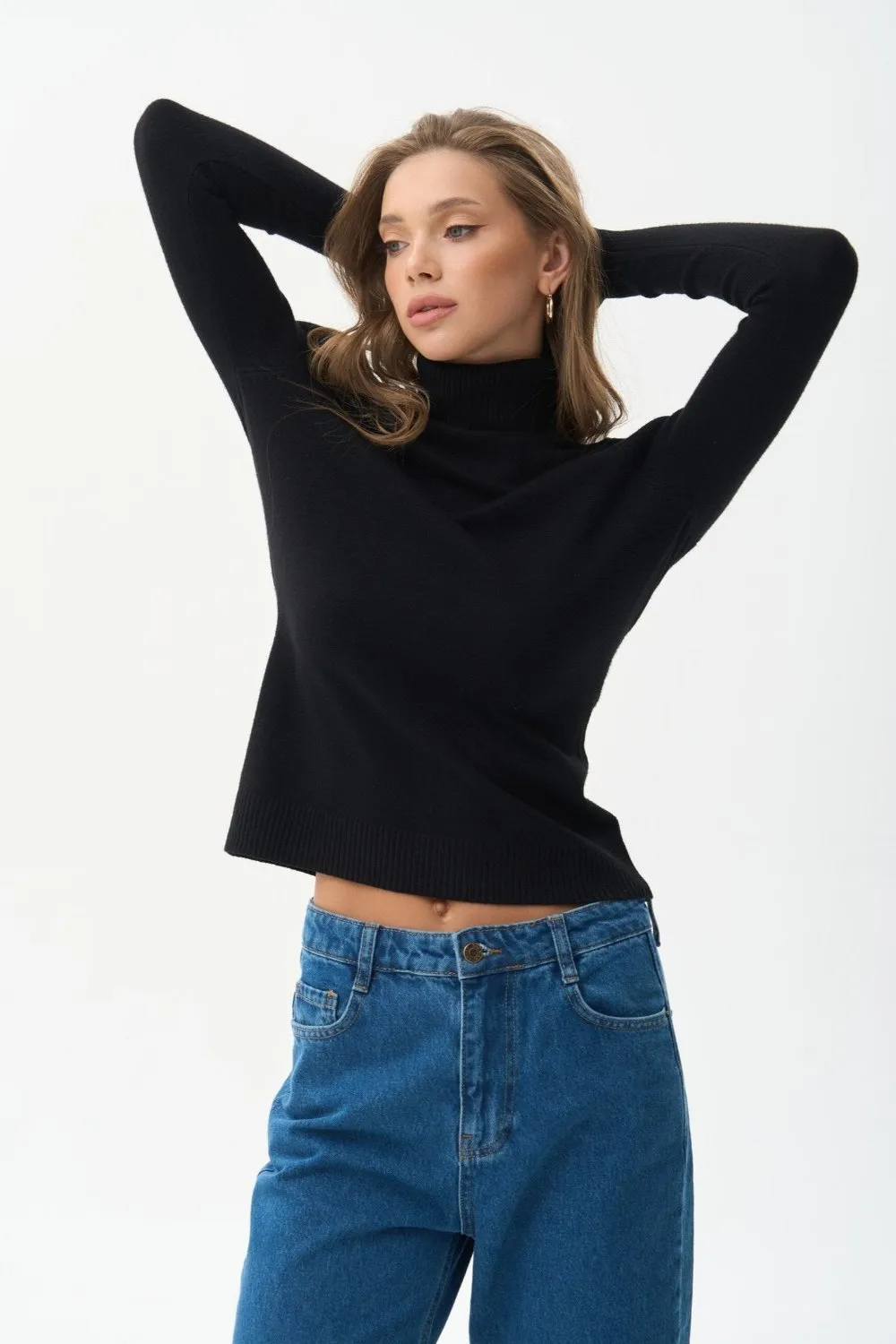 Black Basic Knit Turtleneck Sweater