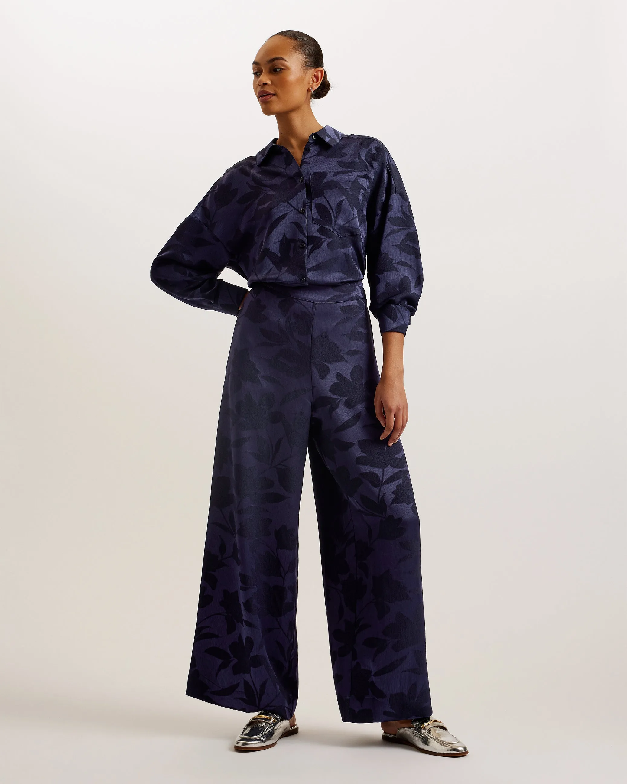 Bormida Floral Print Oversized Shirt Navy