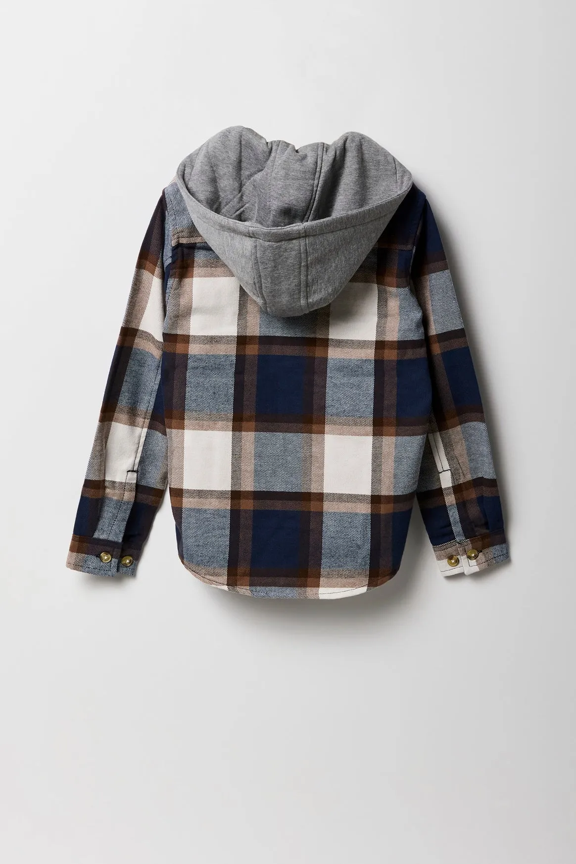 Boys Plaid Hooded Button-Up Top