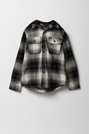 Boys Plaid Hooded Button-Up Top