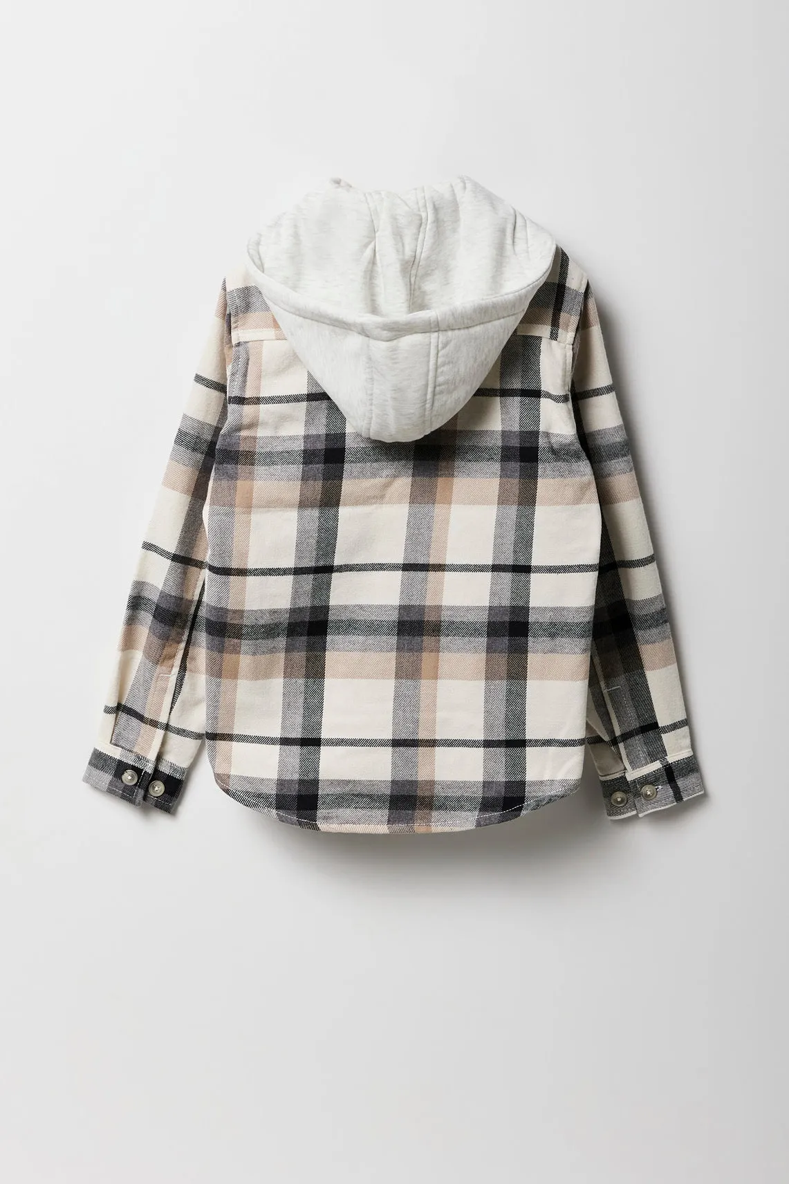 Boys Plaid Hooded Button-Up Top