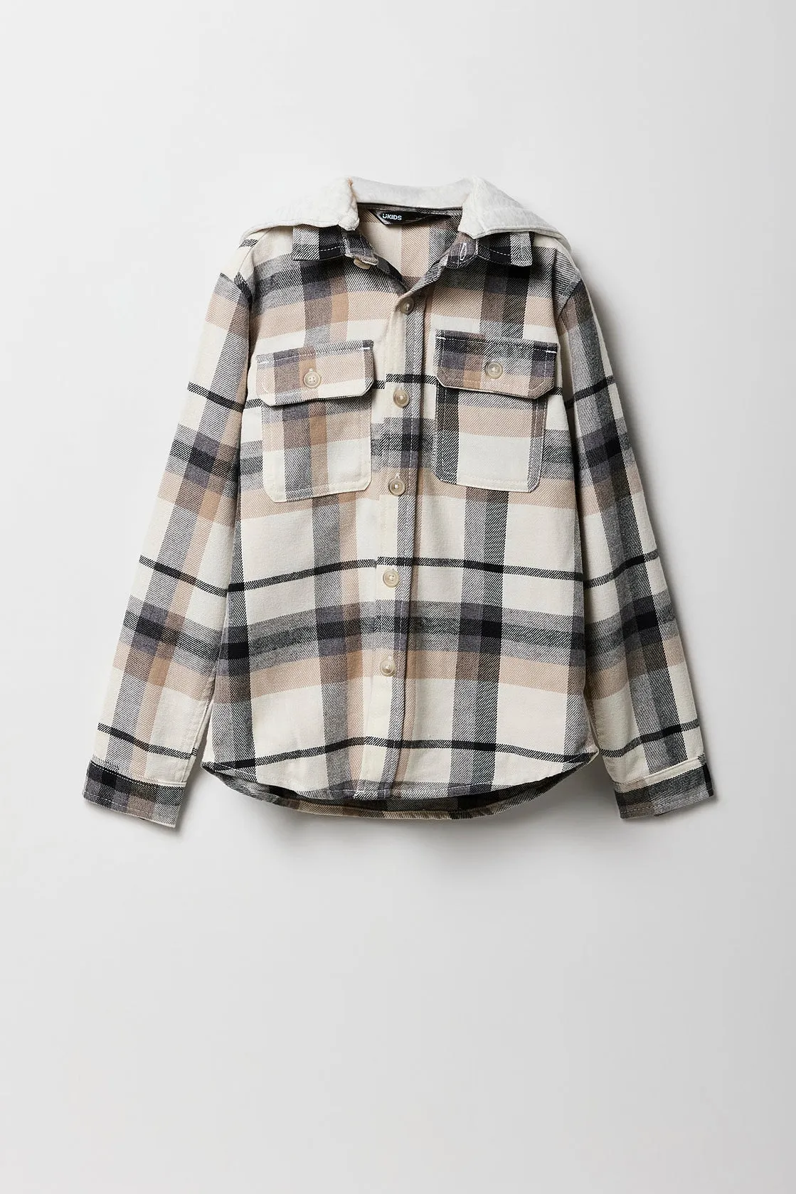 Boys Plaid Hooded Button-Up Top