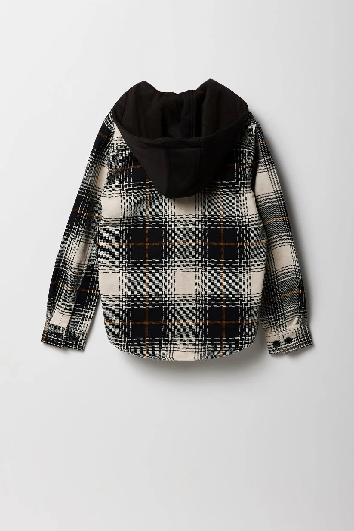 Boys Plaid Hooded Button-Up Top