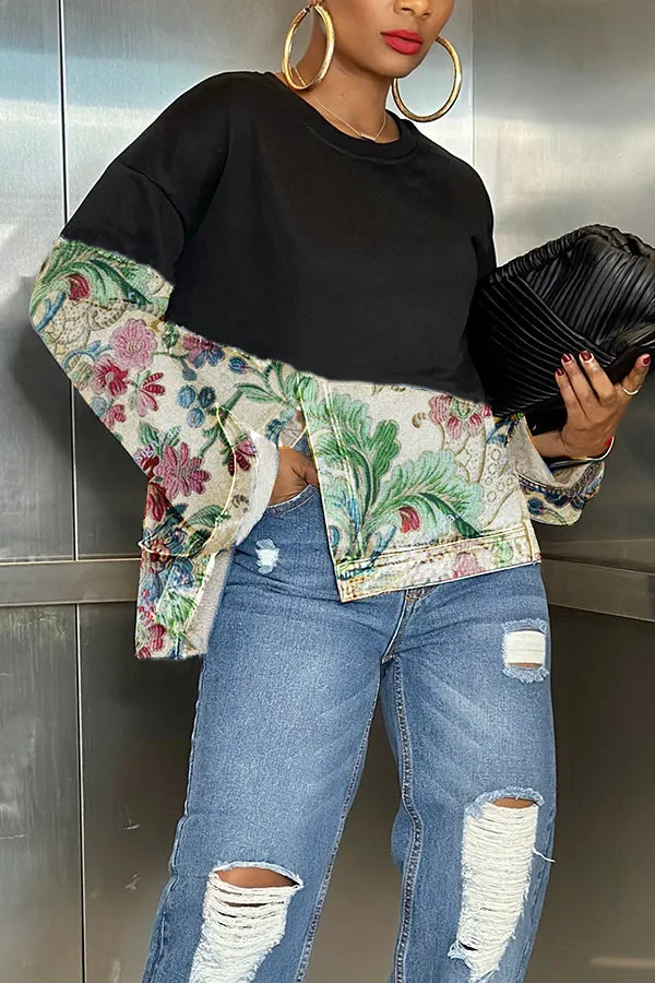 Casual Knitted Patchwork Floral Sweatshirt