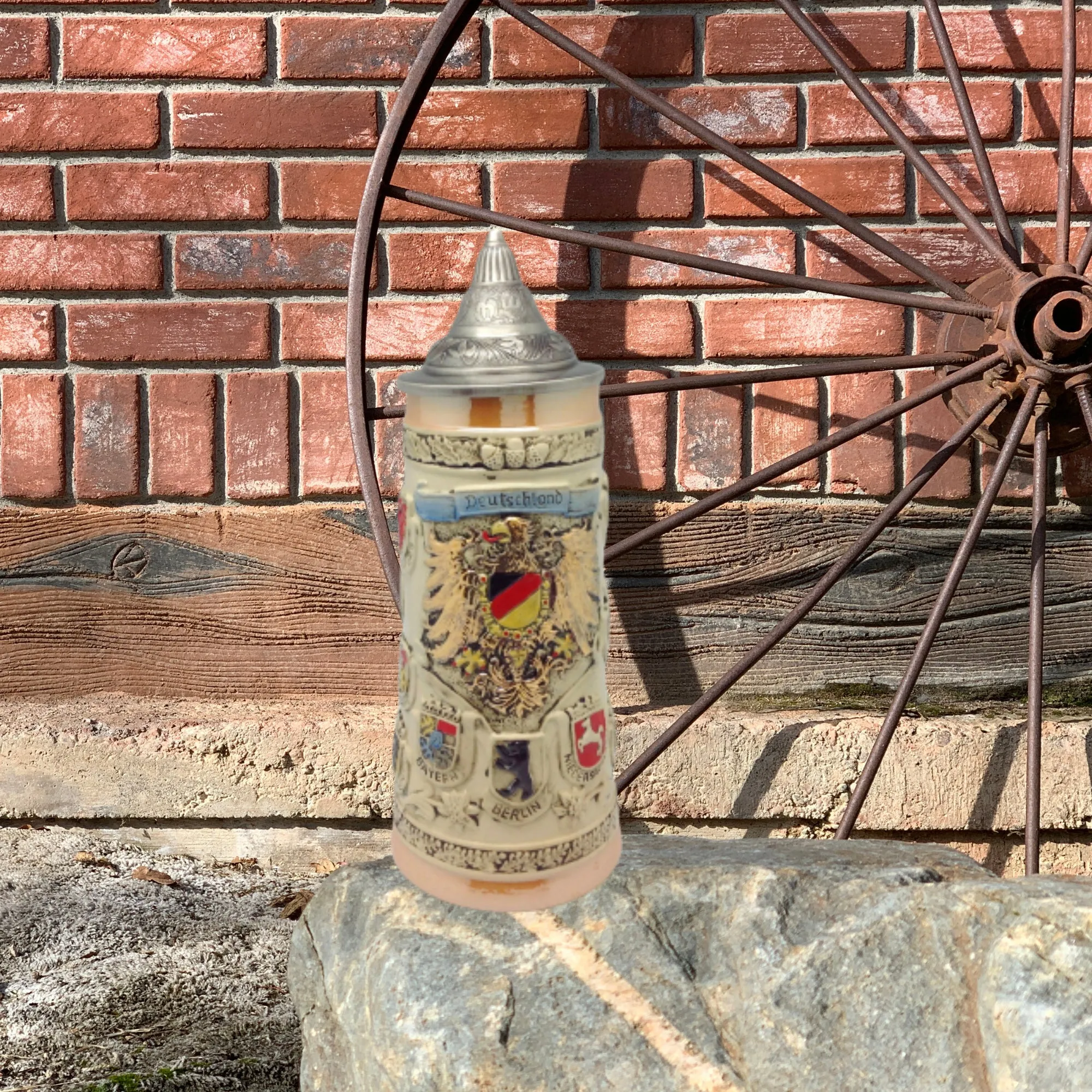 Ceramic German Beer Stein Coat of Arms Lid