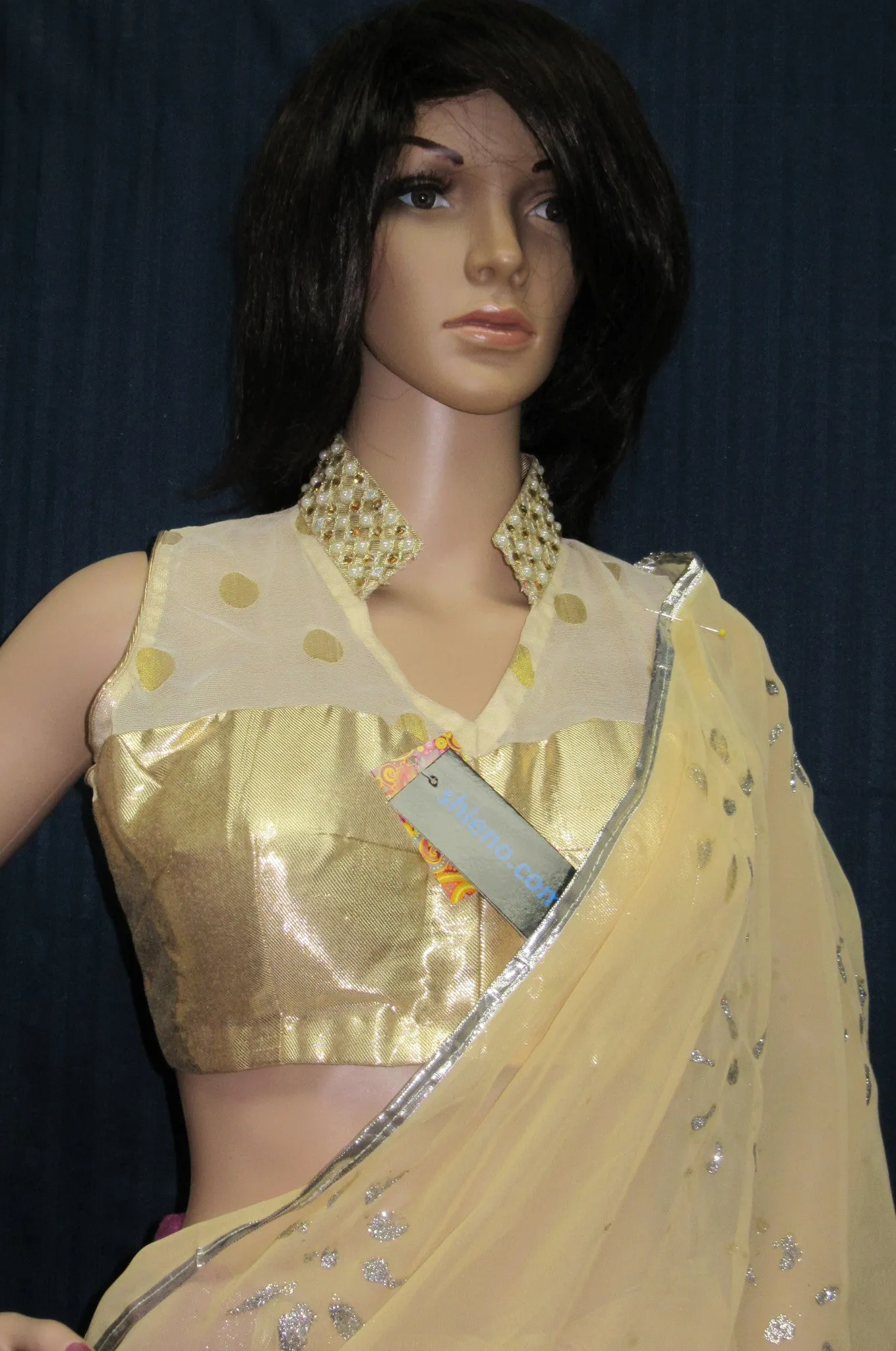 Choli 7451 Golden Neck Patti Choli Saree Blouse Shieno Sarees