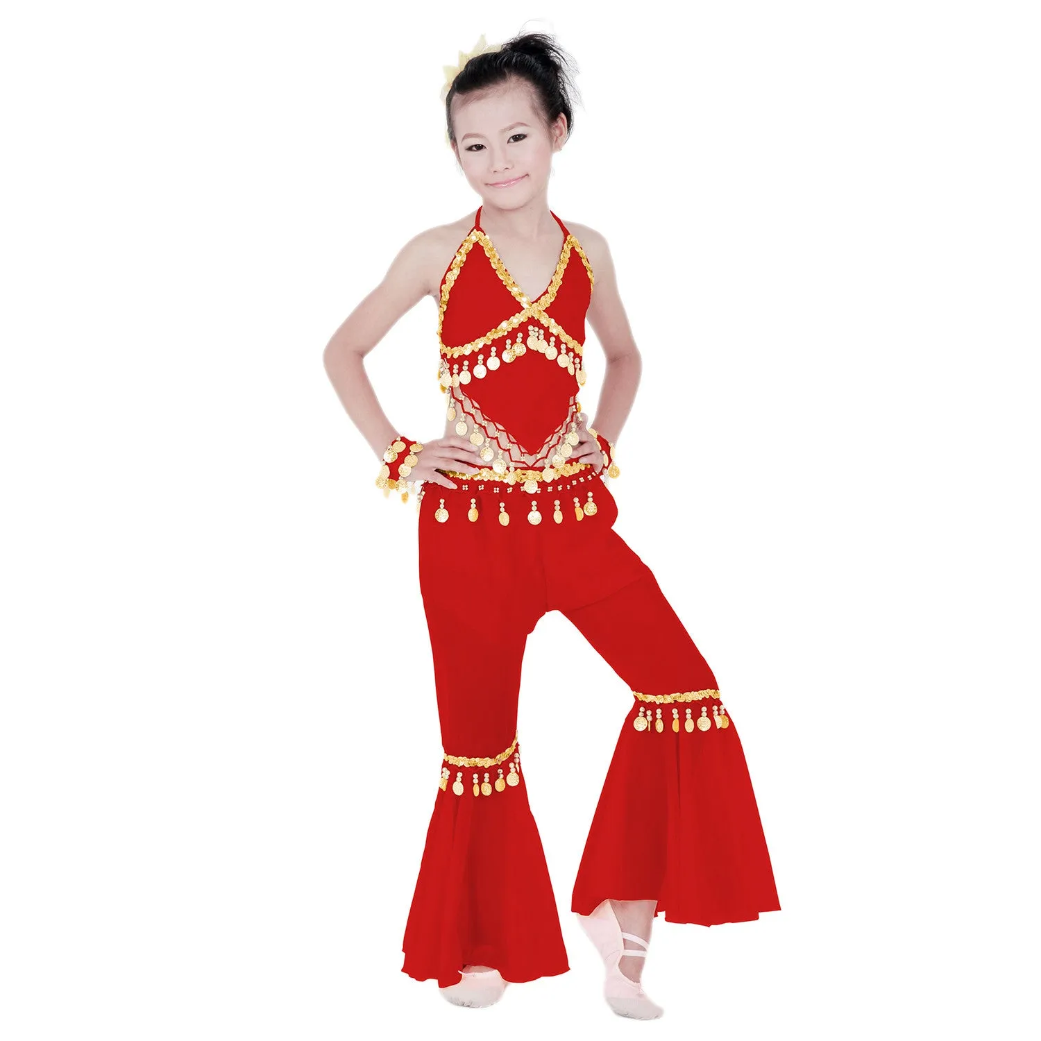 Copy of Kids Professional Belly Dance Genie Costume with Gold Sequin and Coins