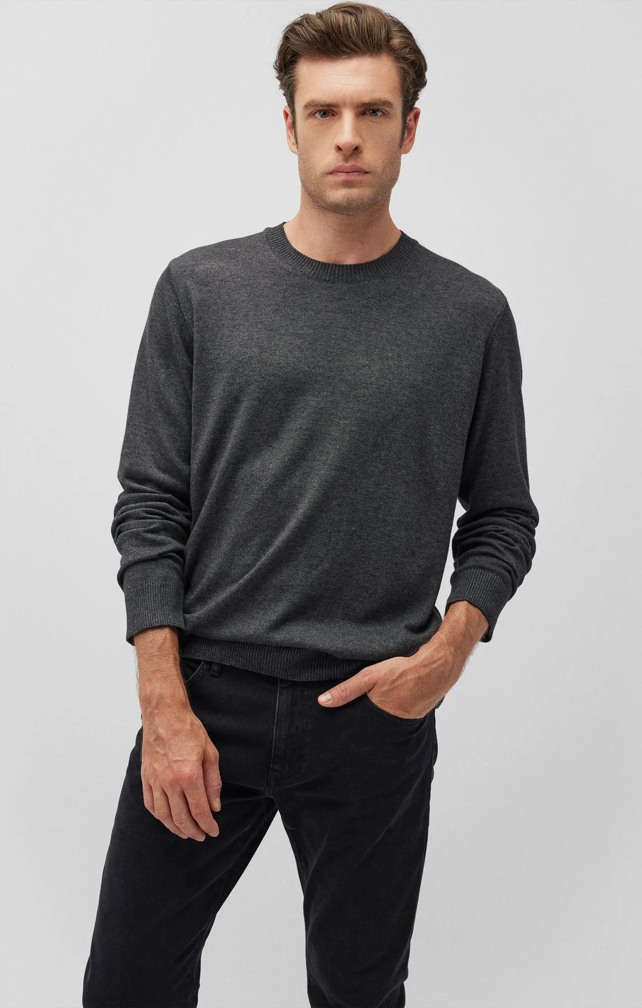 CREW NECK SWEATER IN ANTHRACITE MELANGE