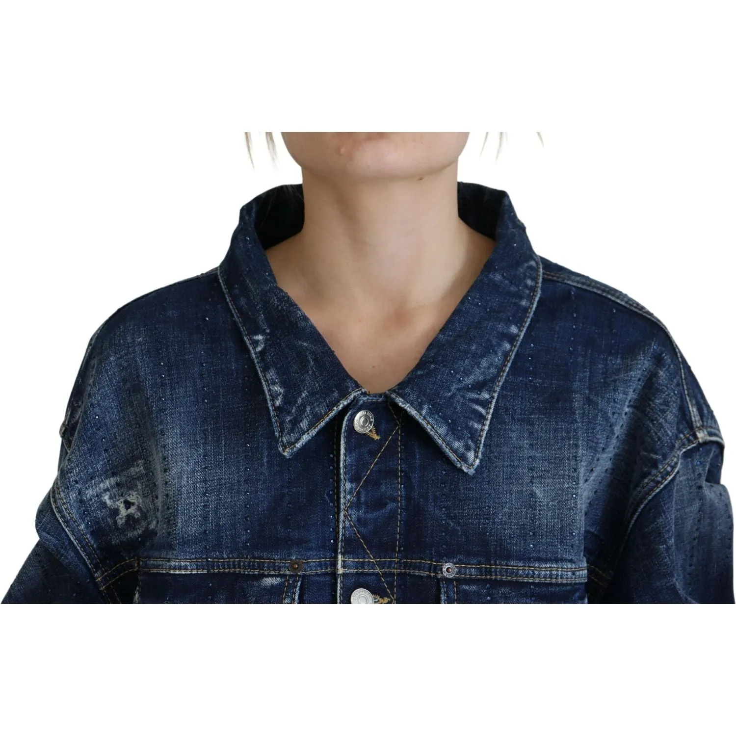 Dsquared² Blue Distressed Collared Denim Jacket