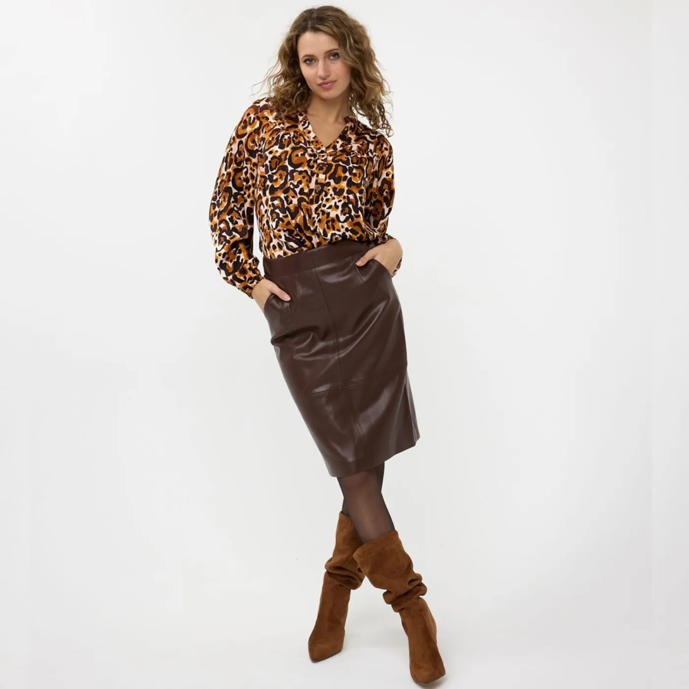 Esqualo Vegan Leather Pencil Skirt | Chocolate