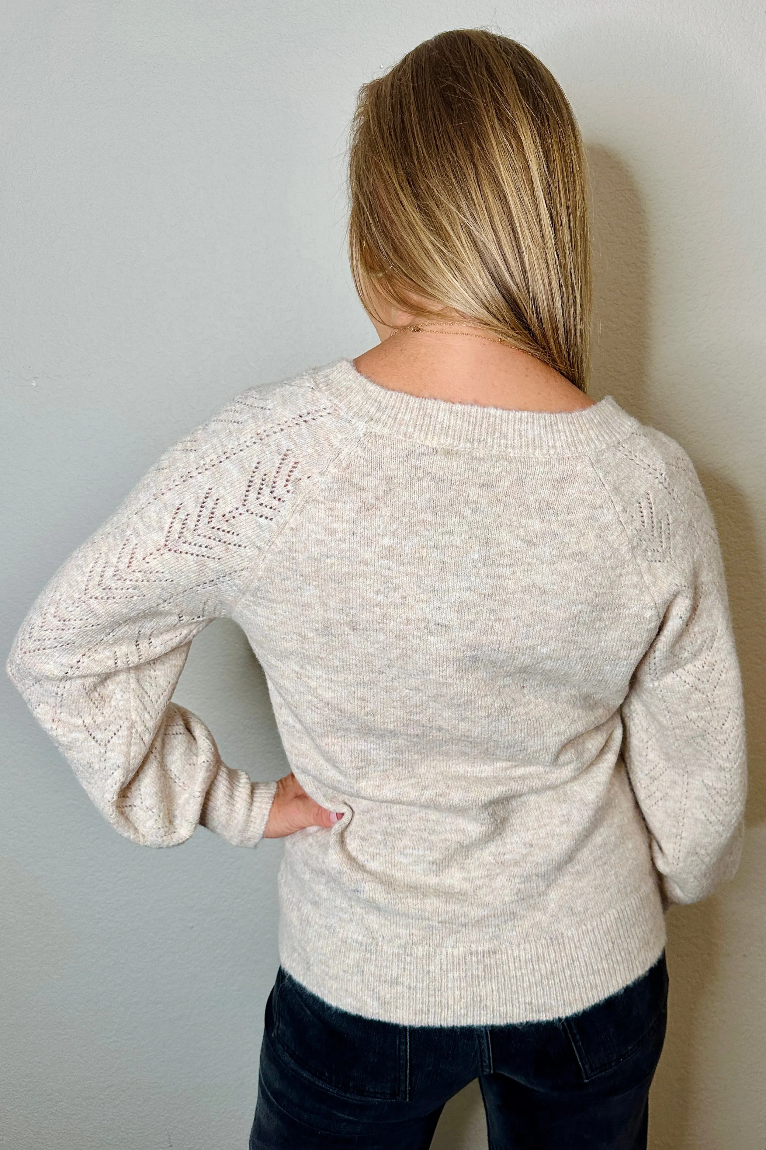 Evelyn Pointelle V-Neck Sweater