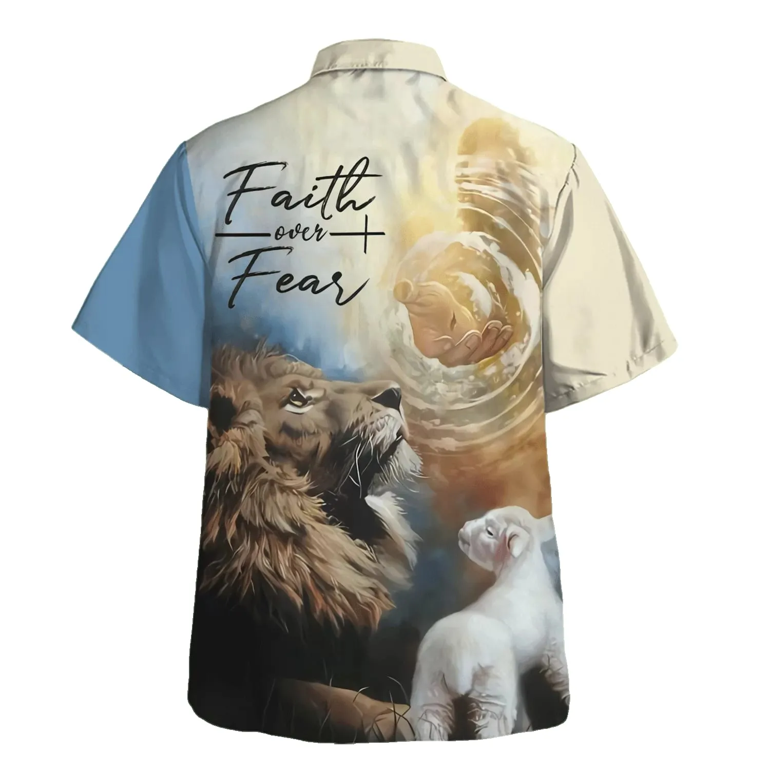 Faith Over Fear Hawaiian Shirt - Jesus Lion And Lamb Hawaiian Shirts For Men - Christian Hawaiian Shirt - Hawaiian Summer Shirts