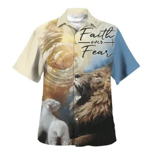 Faith Over Fear Hawaiian Shirt - Jesus Lion And Lamb Hawaiian Shirts For Men - Christian Hawaiian Shirt - Hawaiian Summer Shirts