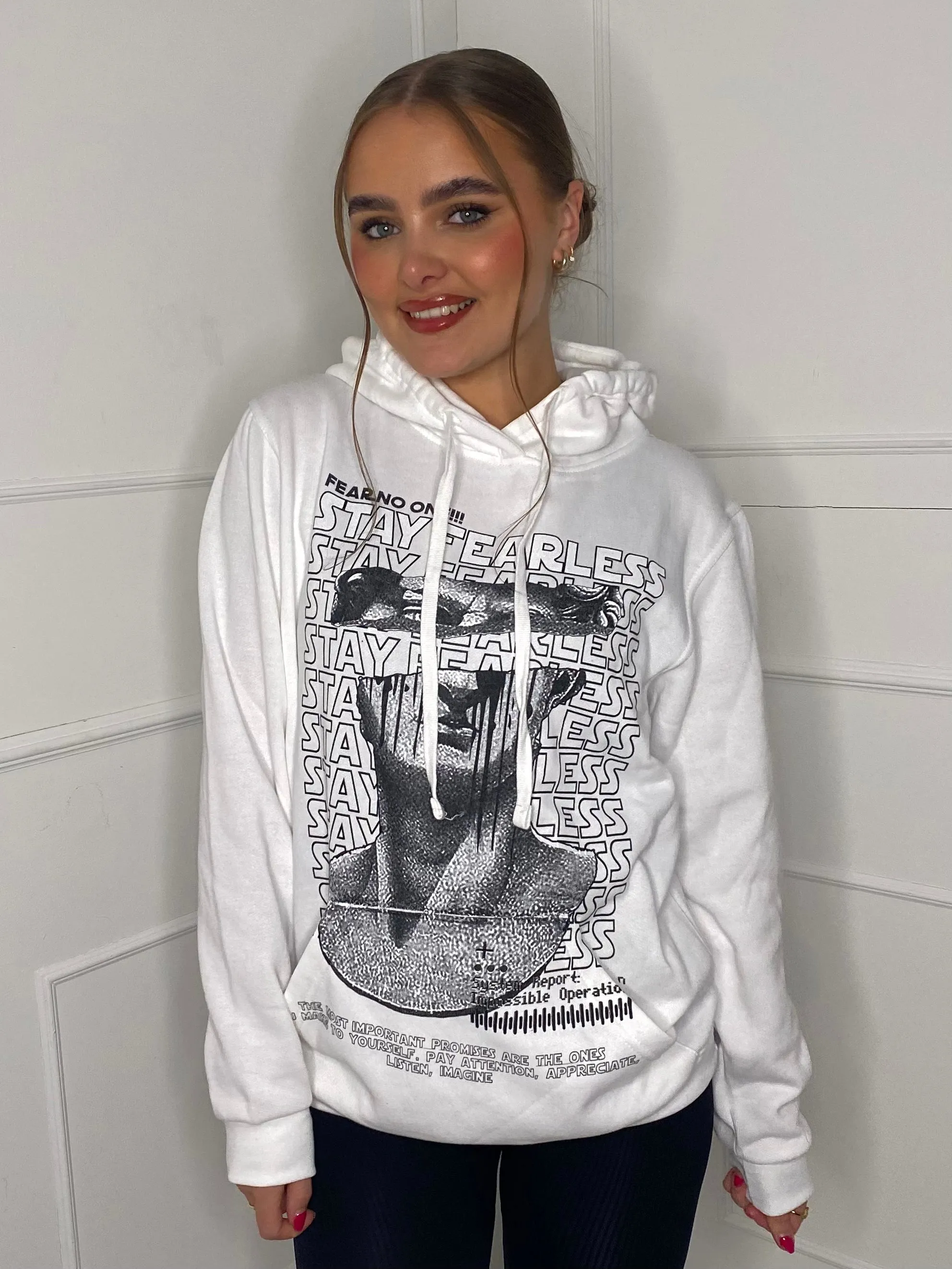 Fearless Statue Print  Hoodie - White