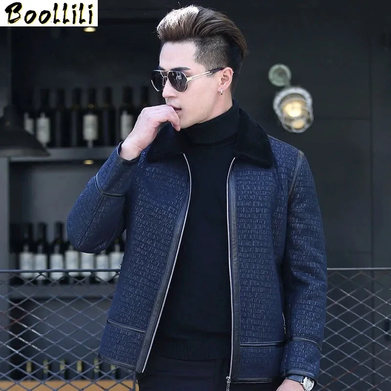 Fur Boollili Real Coat Men Genuine Leather Jacket Sheepskin Coats Natural Wool Liner Autumn Winter Leather Jackets