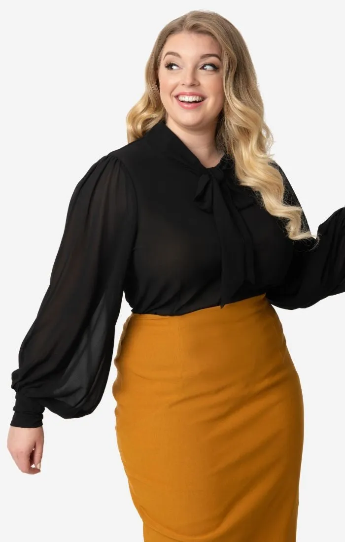 Gwen Tie-Neck Blouse in Black by Unique Vintage