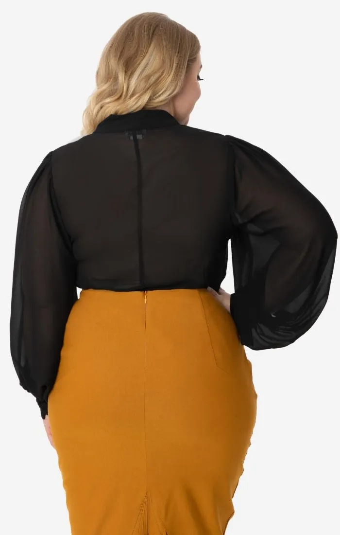 Gwen Tie-Neck Blouse in Black by Unique Vintage