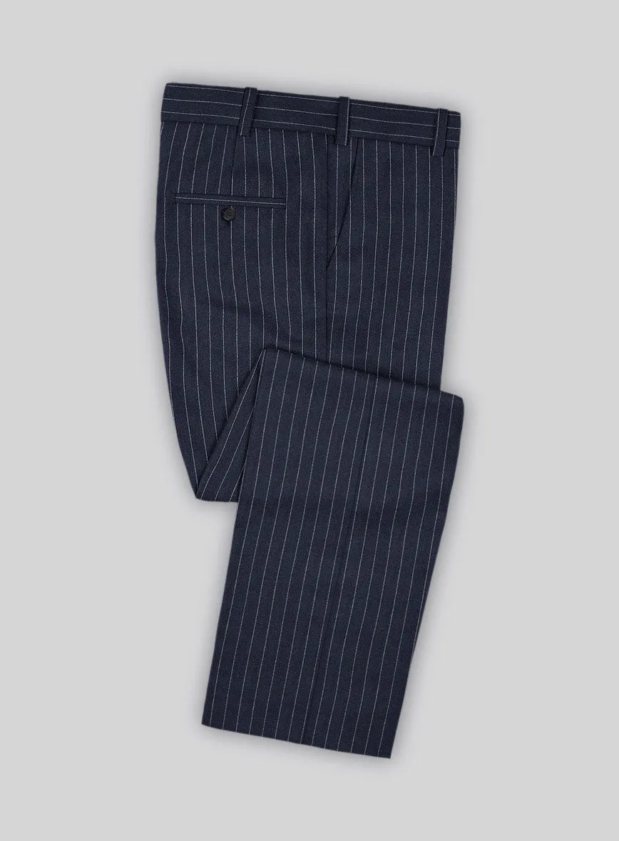 Italian Afito Indigo Blue Chalkstripe Flannel Pants