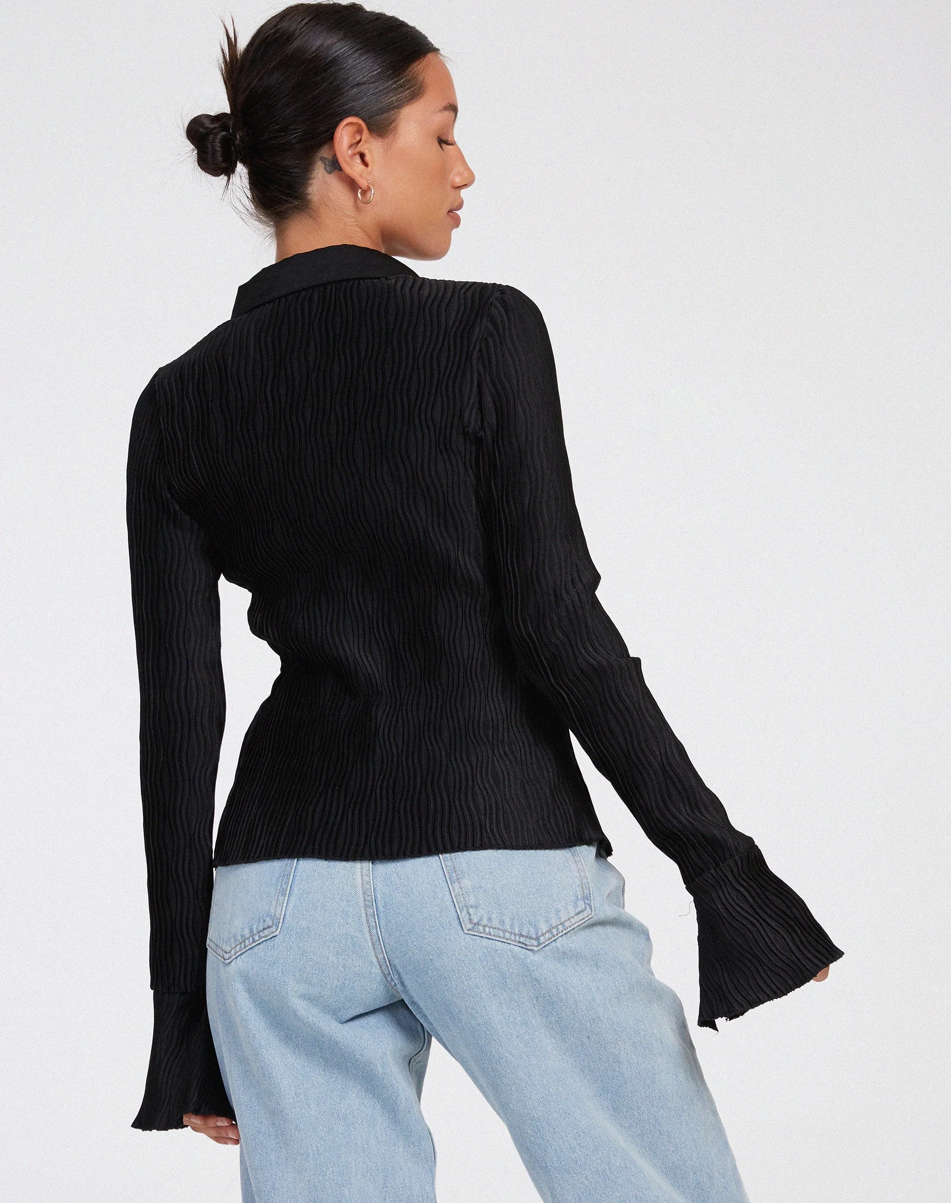 Keani Long Sleeve Shirt in Crinkle Black