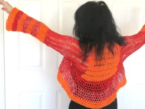 Lacy Orange and Red Shrug, Peplum Sweater Shrug