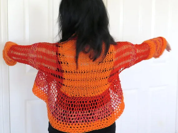 Lacy Orange and Red Shrug, Peplum Sweater Shrug