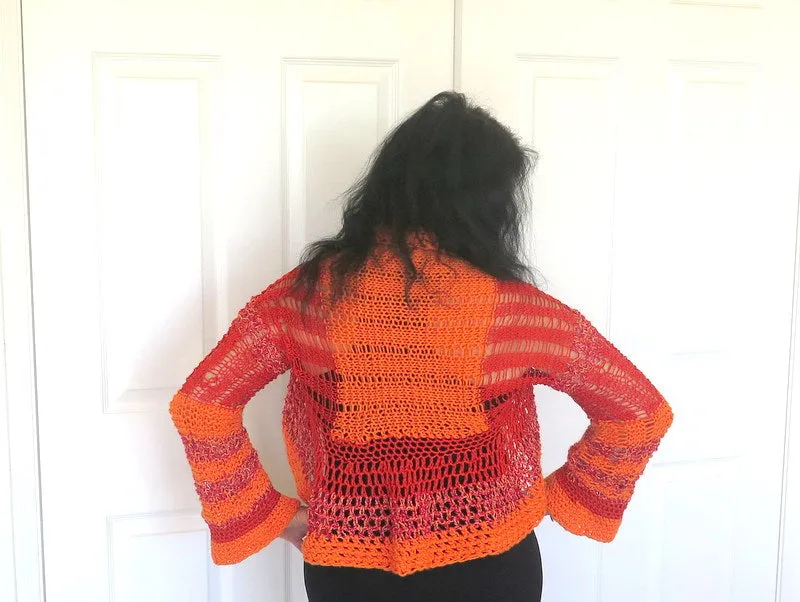 Lacy Orange and Red Shrug, Peplum Sweater Shrug