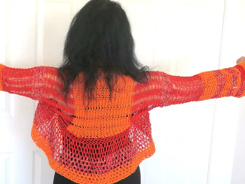 Lacy Orange and Red Shrug, Peplum Sweater Shrug