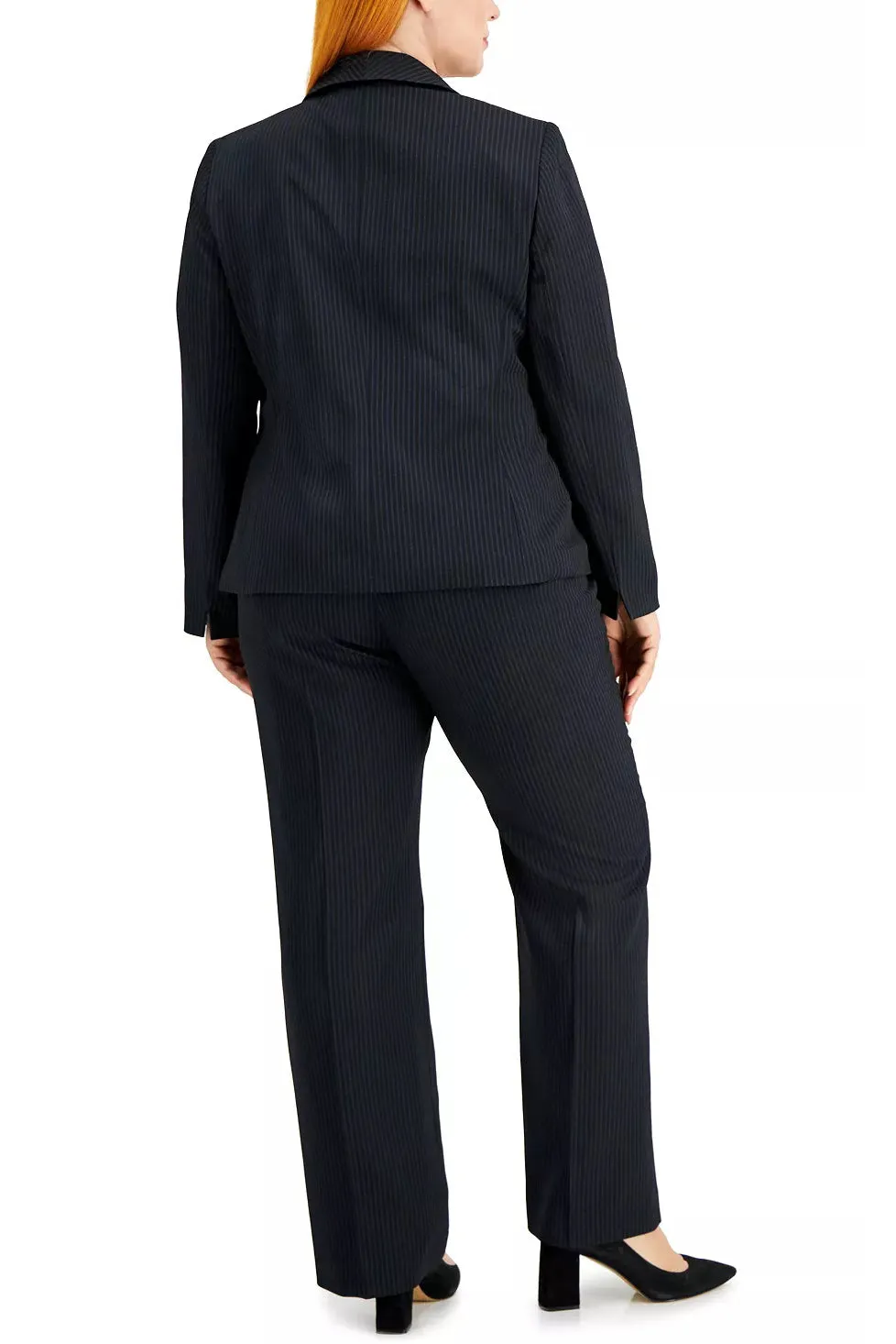 Le Suit Lapel Collar One Button Long Sleeve Jacket With Mid Waist Zipper Hook & Bar Zipper Closure Crepe Pant (Plus Size)