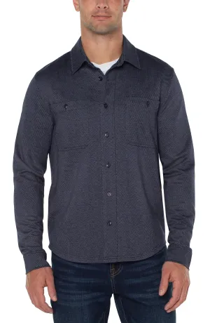 Liverpool Men's Knit Button Up Long Sleeve Shirt / Navy - Grey Multi