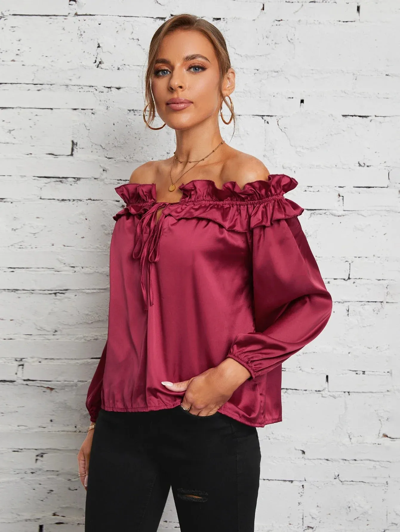 Long Slash Fashionable Shoulder Ladies New Sexy Color Neck Tops Off Solid Sleeve Summer Top