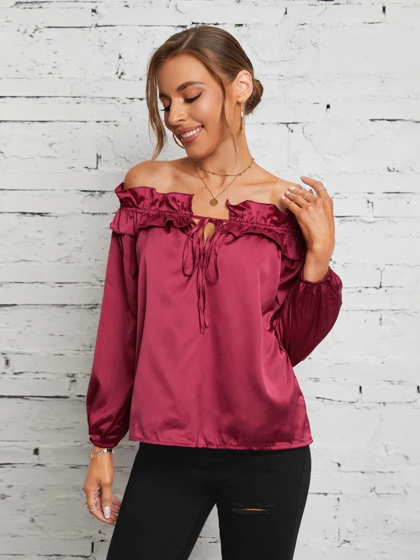 Long Slash Fashionable Shoulder Ladies New Sexy Color Neck Tops Off Solid Sleeve Summer Top