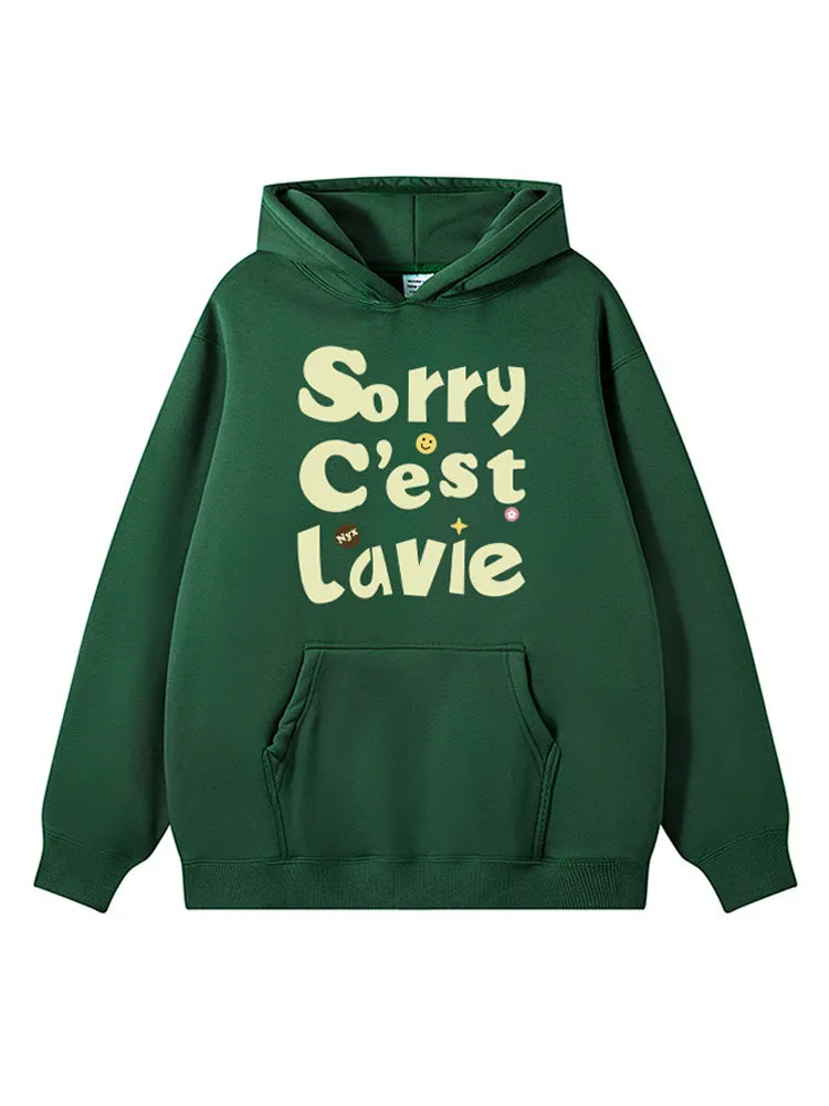 Loose-Fitting Letter Print Kangaroo Pocket Hoodie