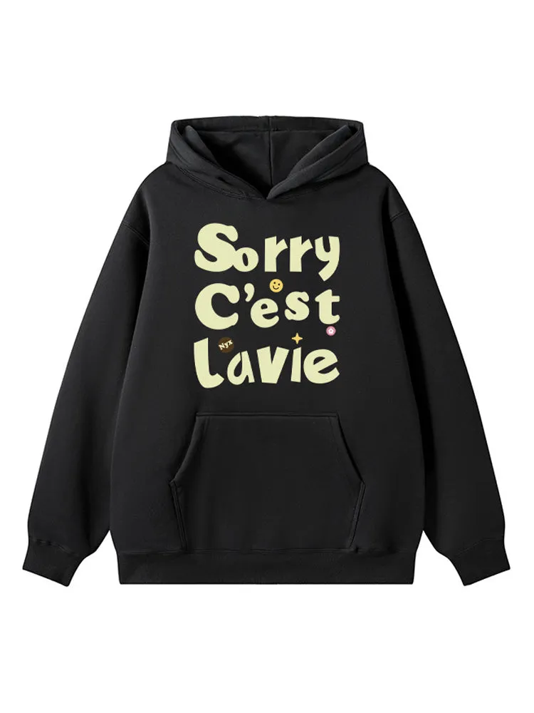 Loose-Fitting Letter Print Kangaroo Pocket Hoodie