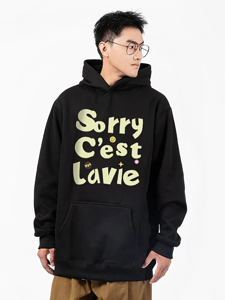 Loose-Fitting Letter Print Kangaroo Pocket Hoodie