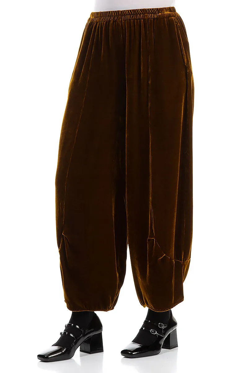 Loose Golden Olive Silk Velvet Trousers