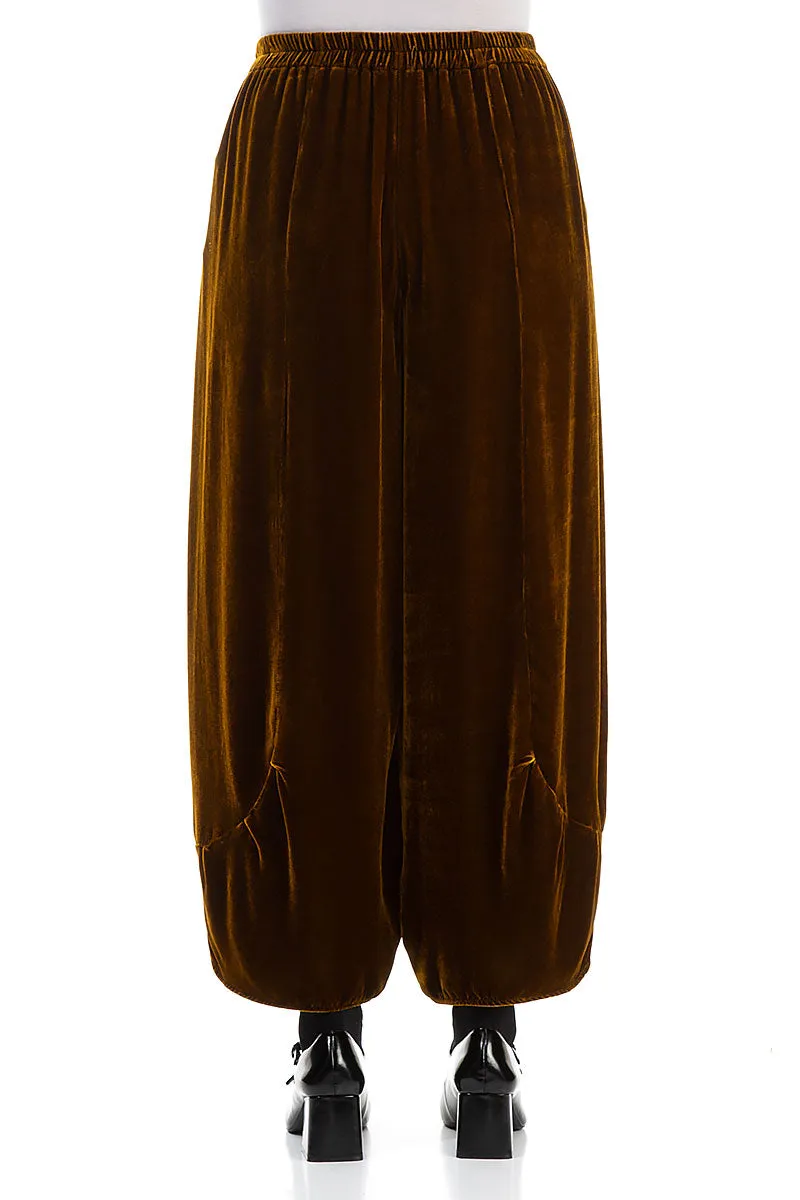 Loose Golden Olive Silk Velvet Trousers