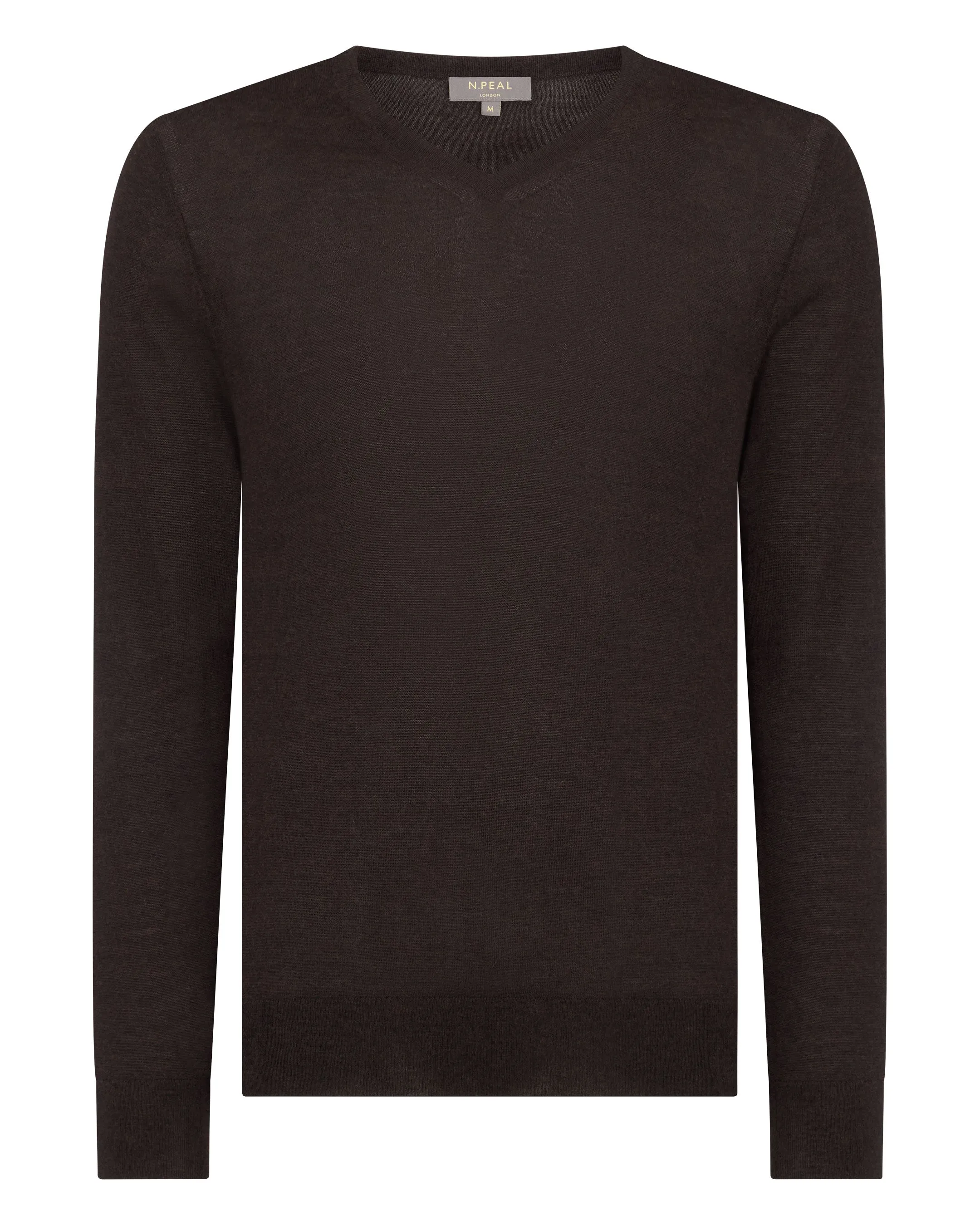 Men's Conduit Fine Gauge Cashmere V Neck Jumper Chocolate Brown