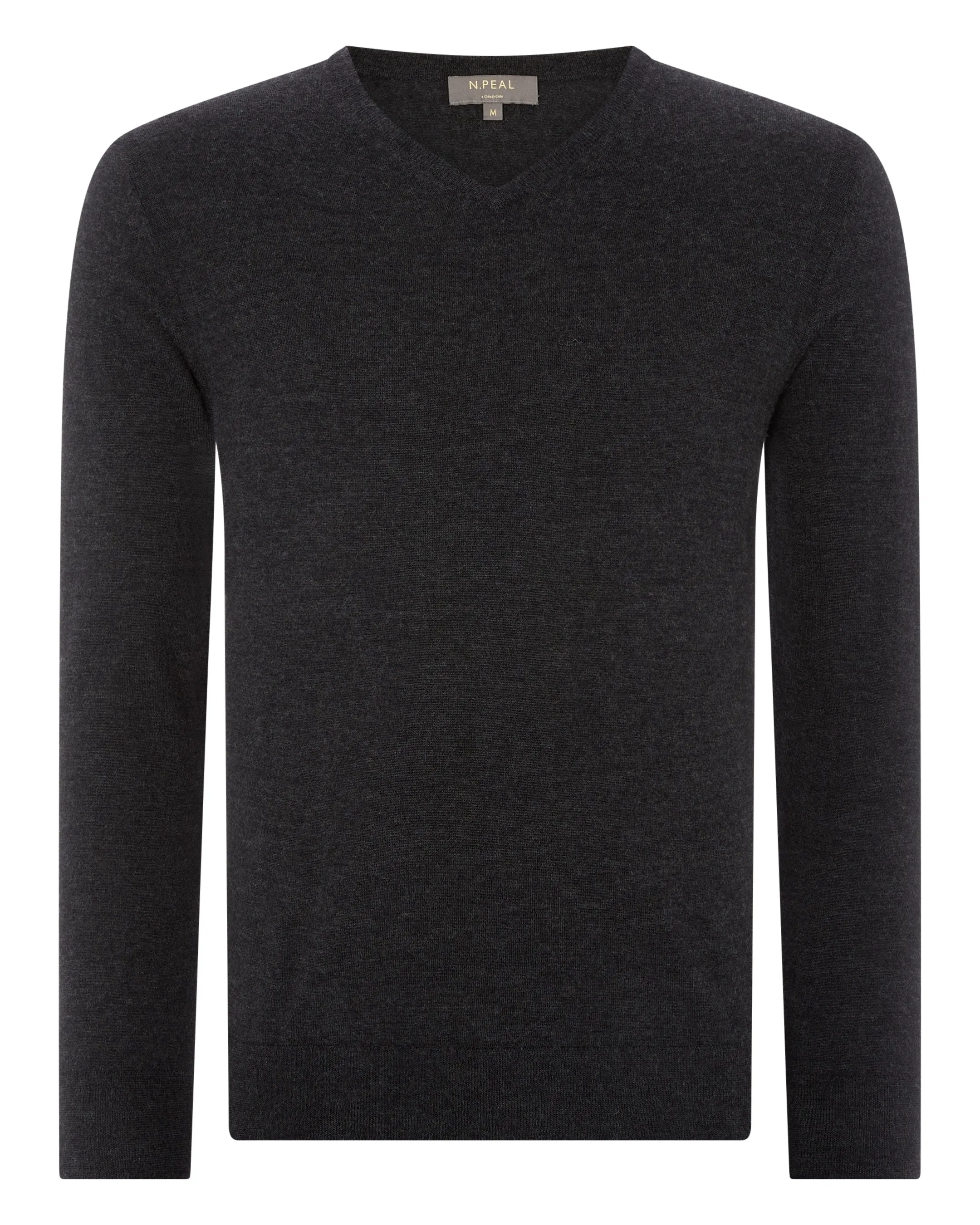 Men's Conduit Fine Gauge Cashmere V Neck Jumper Dark Charcoal Grey