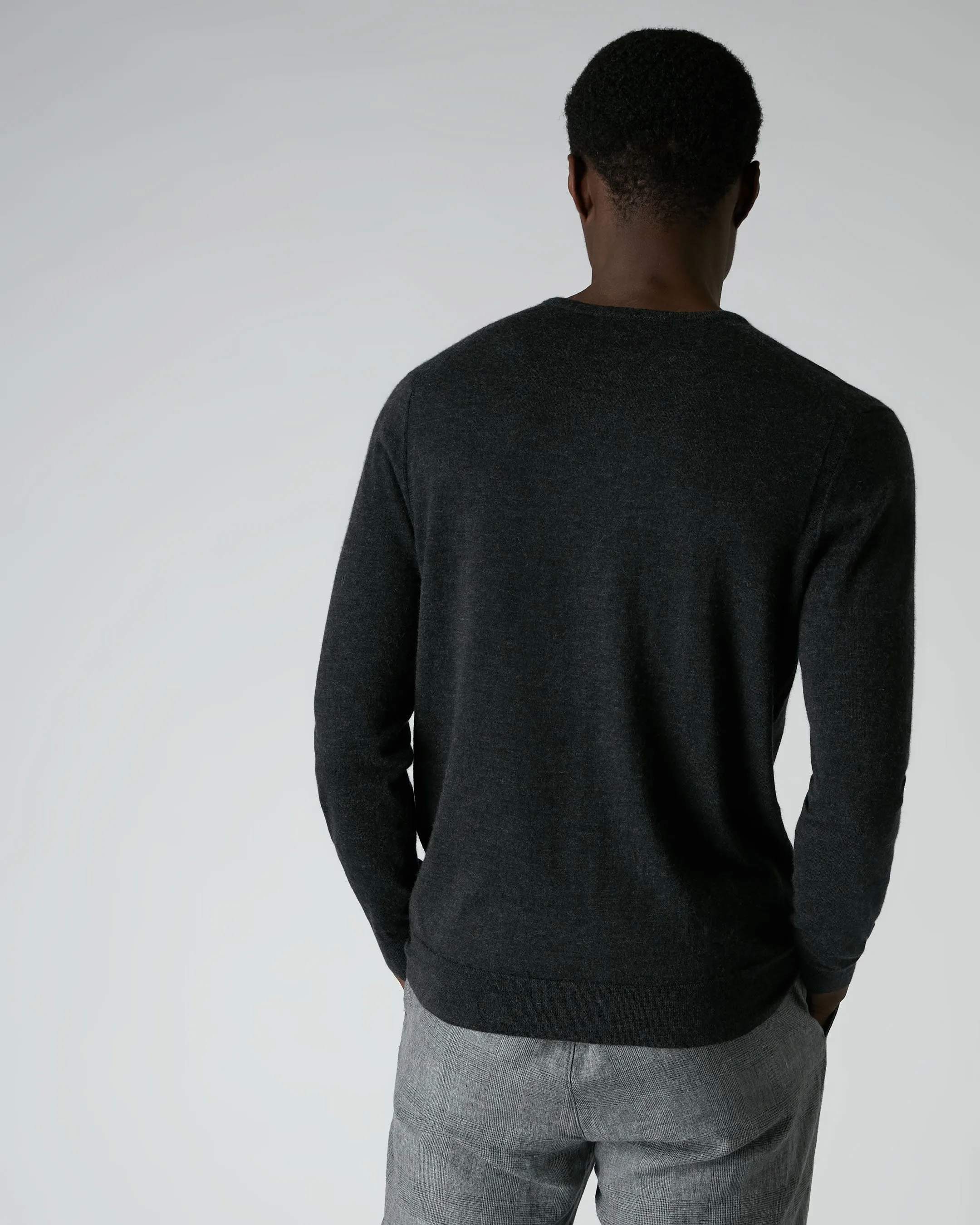 Men's Conduit Fine Gauge Cashmere V Neck Jumper Dark Charcoal Grey