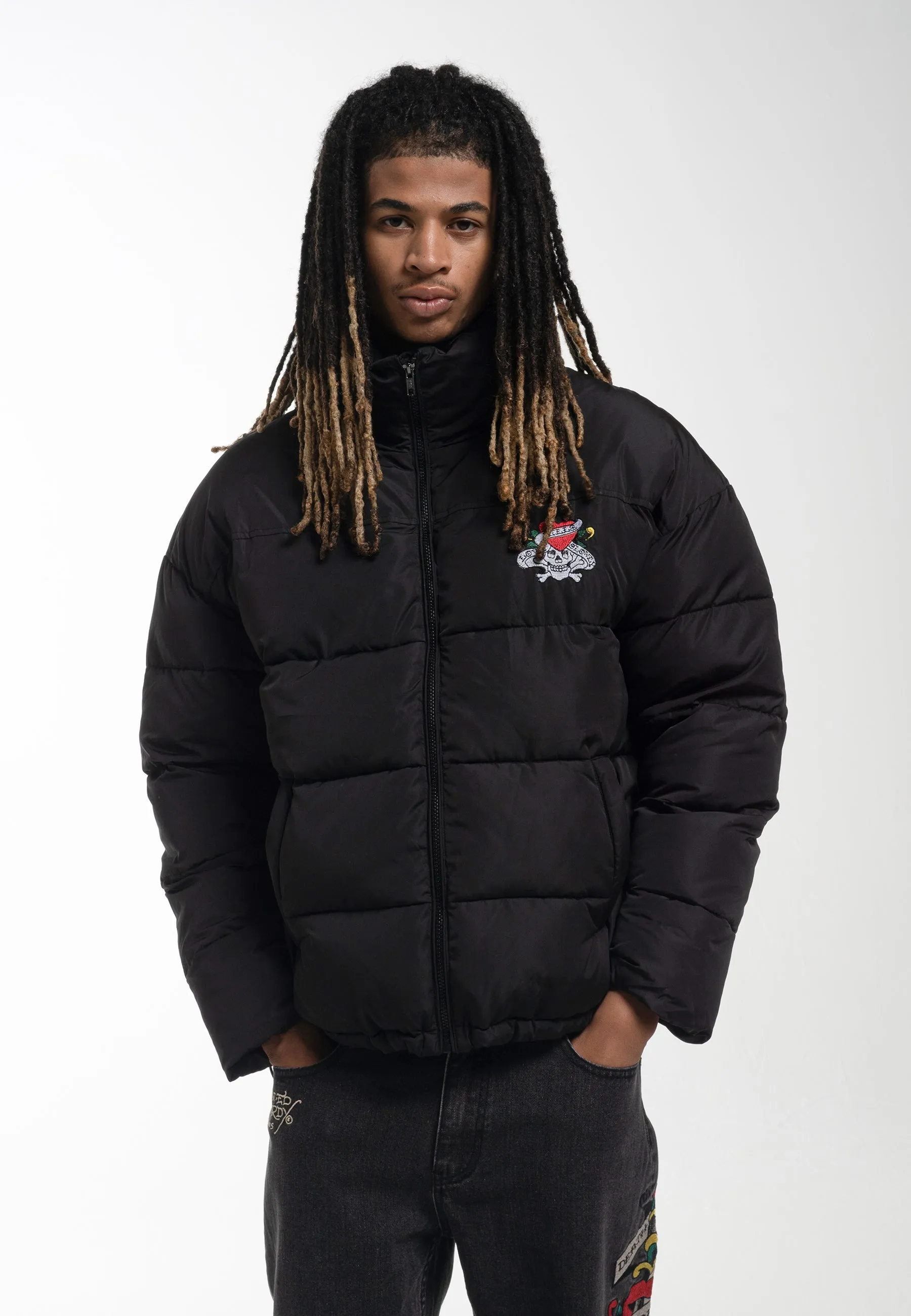 Mens Lks-Nyc-Skull Puffer Jacket - Black