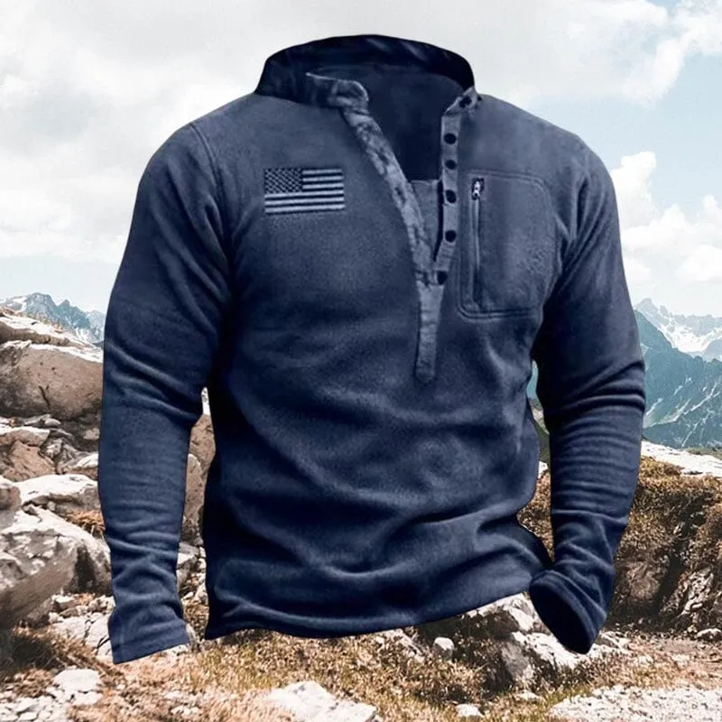 Men's Outdoor Fleece Henley Collar Sports Sweatshirt