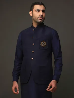 NAVY WAISTCOAT WITH FRONT MONOGRAM & SIGNATURE EYELET DETAILS