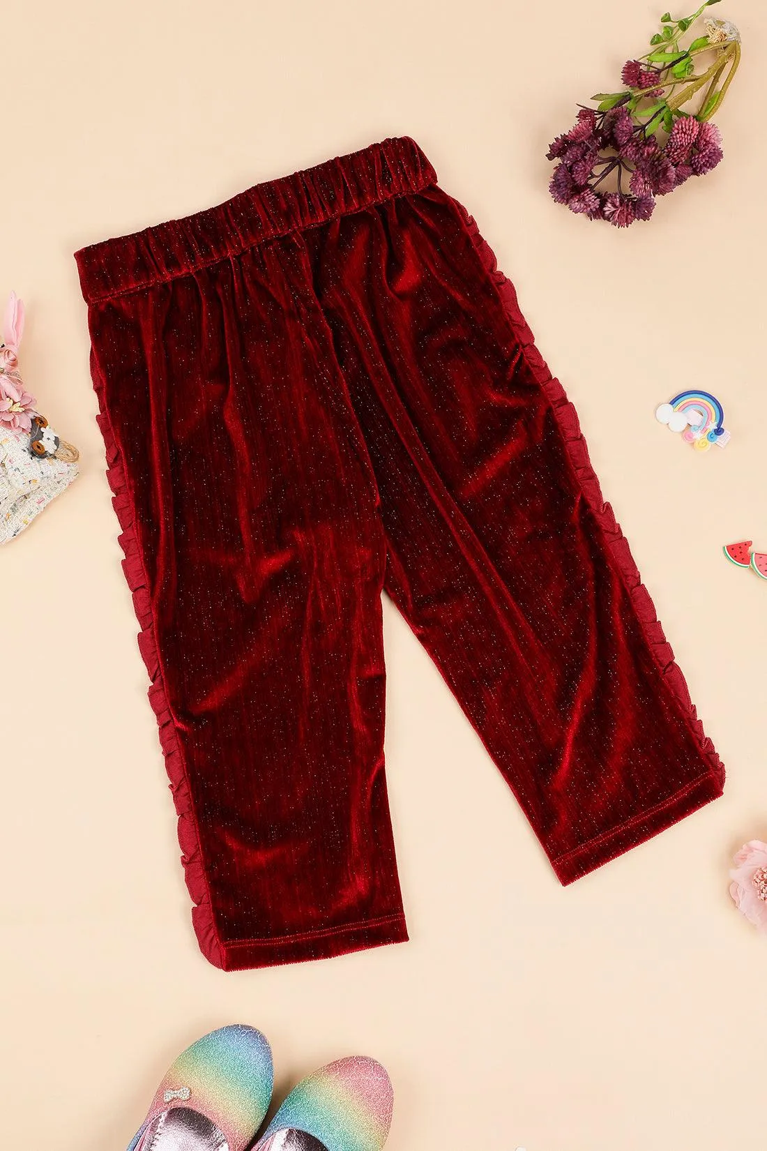 One Friday Kids Girls Burgundy Solid Trouser