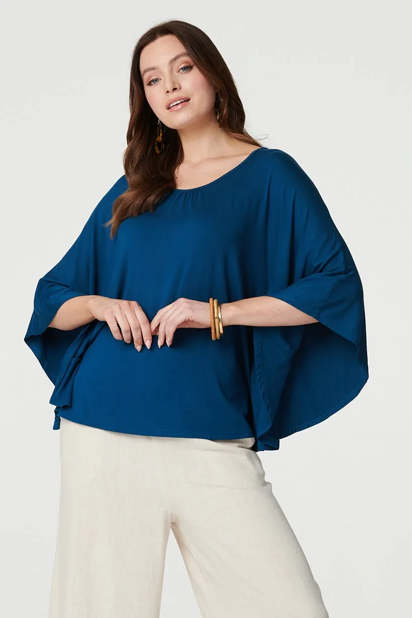 Plain Round Neck 3/4 Batwing Top