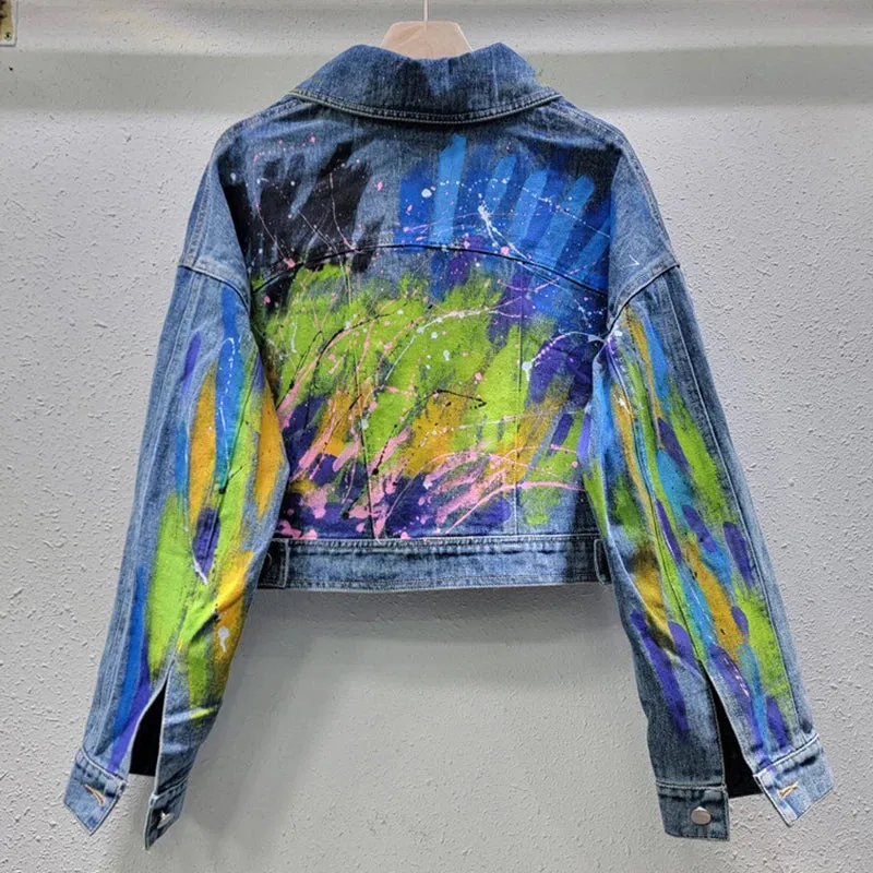 Pre Order:  Hand Drawn Graffiti Denim Loose Short Jacket