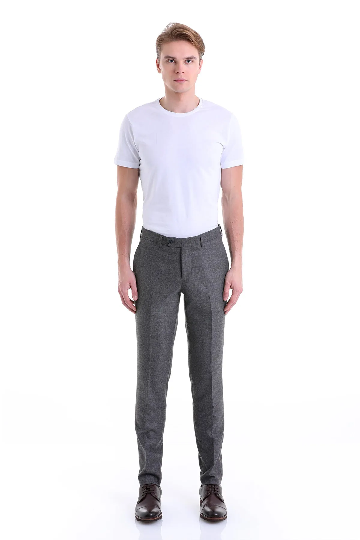 Regular Fit Side Pocket Low Waist Gray Dress Pants