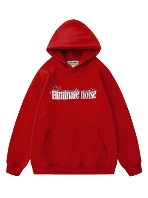 Retro Letter Embroidery Print Pocket Hoodie