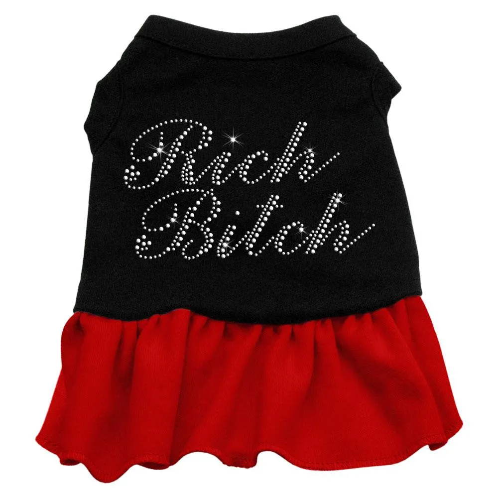 Rhinestone Rich Bitch Dress  Black with Red Lg (14)